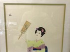Vintage Japanese Signed Watercolor Painting Of Geisha Girl Woman In Kimono