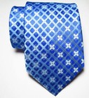 New Classic Checks Blue Jacquard Woven 100  Silk Men s Tie Necktie