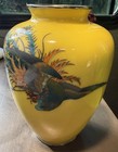 Antique Japanese Yellow Cloisonn   Enamel Vase- Phoenix  Ho-o Bird- Meiji  Taisho