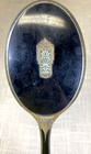 Antique Mirror Vanity Hand Art Deco Motif Black Enamel Silver Tone Metal