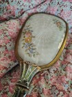 Vintage Gold Floral Vanity Hair Brush With Ornate Metal Handle Decor