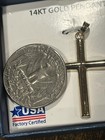 14kt Solid Yellow Gold Tubular Cross Pendant Charm