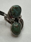 Vintage 925 Sterling Silver Native American Ring With Two Turquoise Stones