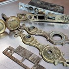 Yale   Towne Derbian Radial Door Knobs 1920s Antique Brass Mortise Lock Set    