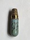 Vintage Miniature Blue Enamel Metal Sewing Etui Kit Complete W Thimble Spools 