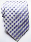 New Classic Checks Blue White Jacquard Woven 100  Silk Men s Tie Necktie