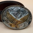 Montana Silversmiths American Eagle Belt Buckle Deep Silver Plate With Brown Be