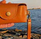 Genuine Leather Eyeglasses Case Soft Suede Lined Pouch With Wristlet Strap