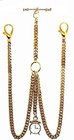Gold Plated Strong Pocket Watch Albert Double Chain With Ornate Fob 