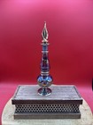 Vintage Egyptian Hand Blown Glass Perfume Bottle Purple Gold Tone Ornate Genie