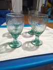 Vintage Libbey Orchard Fruit Green Glass 7    Goblets Set Of 4 Water Tea Wine Mcm
