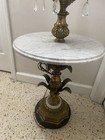 Antique Brass Accent Lamp With Marble Table Base And Crystal Decoration