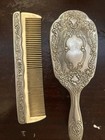 Hand Mirror  Brush  Comb Silver Plated Ornate Vanity Set Floral Design