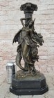 Bronze Sculpture Hand Made Nymph With Her Ferocious Pet Dragon Home Decor