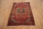 Vintage Red Wool Hand-knotted Accent Rug 3x5 Traditional Tribal Foyer Carpet