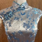 Blue Floral Bamboo Silver Satin Qipao Cheongsam Dress Sleeveless sizes 2xl-3xl