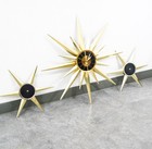 Mid Century Modern Clock Welby Gold Metal Star Oak Vintage Starburst 3 Piece Mcm
