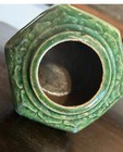 Vintage Chinese Hexagonal Jar W  Flowers Green Crackle Glaze Vase