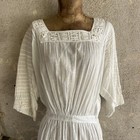 Antique Edwardian White Cotton Embroidered Tea Dress Lace Bridal Wedding Vintage