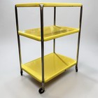 Vintage Mid Century Cosco 3 Tier Shelf Yellow Enamel Metal Rolling Cart Mcm