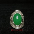 20 Mm Old Chinese Tibet Silver Carving Flower Inlay Jade Ring Gift Collection