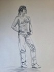 Vintage Shirtless Male Pencil Sketch Original Art Drawing Academic 1960s 