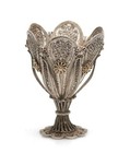 Antique Ottoman Islamic Silver Filigree Zarf Of Petal Form With Flower Detail