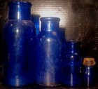 Set Of 4 Different Size Bromo Seltzer Cobalt Blue Antique Medicine Bottle 1920s