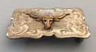 Rare Antique Vintage Engraved Sterling Silver Longhorn Steer Western Belt Buckle