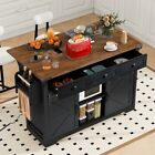 53 7  Farmhouse Kitchen Island With Power Outlet Kitchen Storage Island Cabinet