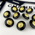 10 Chanel Buttons Black With Gold Cc Logo Metal 18mm Vintage