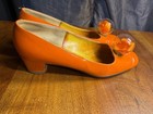 Herbert Levine X Joseph Magnin Orange Patent  lucite Ball  Rosette Mod Pumps 5b