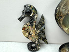 Vintage Mcm Lucite Resin Abalone Shell Seahorse Wall Art Decor 2pc Set 8    4 