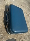 Vintage Blue Hard Shell Makeup Luggage 10x13 Train Case W Mirror