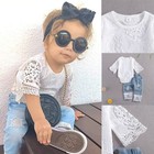 Newborn Infant Baby Girl Clothes Lace-patterned Top Denim-plaid Lace Pants Set
