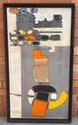 Vintage 1960s Mixed Media Abstract Printing Painting Mid Century Modern Signed