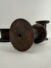 Set Of 3 Rustic Dark Wood Thread Spools Large Wooden Bobbins Farmhouse Decor