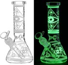 8 eye Glow In Dark Glass Bong Water Pipe Beaker 14mm Bowl Smoking Tobacco Screen
