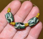 Antique Venetian Green Lampwork Mandrel Wound Feather Beads Found African Trade