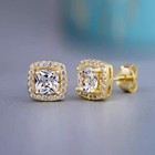 Gold  Silver Plated Stud Earrings With Cubic Zirconia Unisex  Hip Hop Jewelry