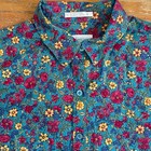 Vintage Floral Print Blouse Size Large xl 70s Cotton polysonic Button Down Shirt