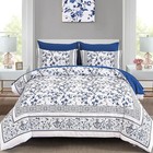 Floral Queen Comforter Set  7 Piece Bed In A Bag Queen Size Blue Flowers On