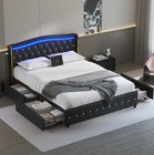 Queen Bed Frame With Upholstered Headboard   4 Storage Drawers And Led charging 