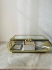 Antique Style  Beveled Glass Gold Filigre Footed Jewelry Dresser Trinket Box New