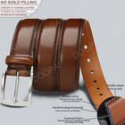 Men s Brown Cowhide Leather Belt Silver Pin Buckle Casual Dress Belt 
