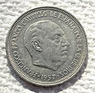 1957 Spain 5 Pesetas Coin Francisco Franco Eagle
