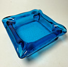 Vintage Mid Century Modern Mcm Heavy Electric Blue Art Glass Ashtray Corner Rest