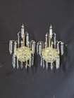 Vintage Antique Pair French Empire Brass Crystal 1 Light Sconces Wall Lights