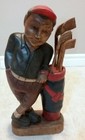 Vintage Wooden Carved Black Americana Golfer Statue Figurine W golf Kit