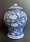 Antique 19th Cent  Chinese Blue   White Prune Blossom Porcelain Ginger Jar W Lid